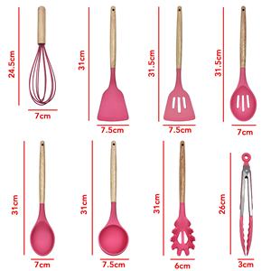 Ensemble d'ustensiles de cuisine rose 8 pièces Spatule antiadhésive <span class=keywords><strong>Fouet</strong></span> Pinces Résistant à la chaleur Outils de cuisine Manche en bois Coloré <span class=keywords><strong>Chef</strong></span> de maison - Product Image 6