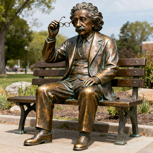 Figura famosa de alta calidad, escultura personalizada de bronce de tamaño real de <span class=keywords><strong>Albert</strong></span> Einstein, hombre sentado en un banco - Product Image 3