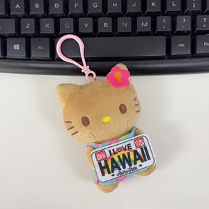 Bonito Cartoon Kitty Hawaii Praia Natação Anel Surfing Brown Skin Cat Keychain Bag Pingente Plush Toy Hawaii Plush Toy - Product Image 6