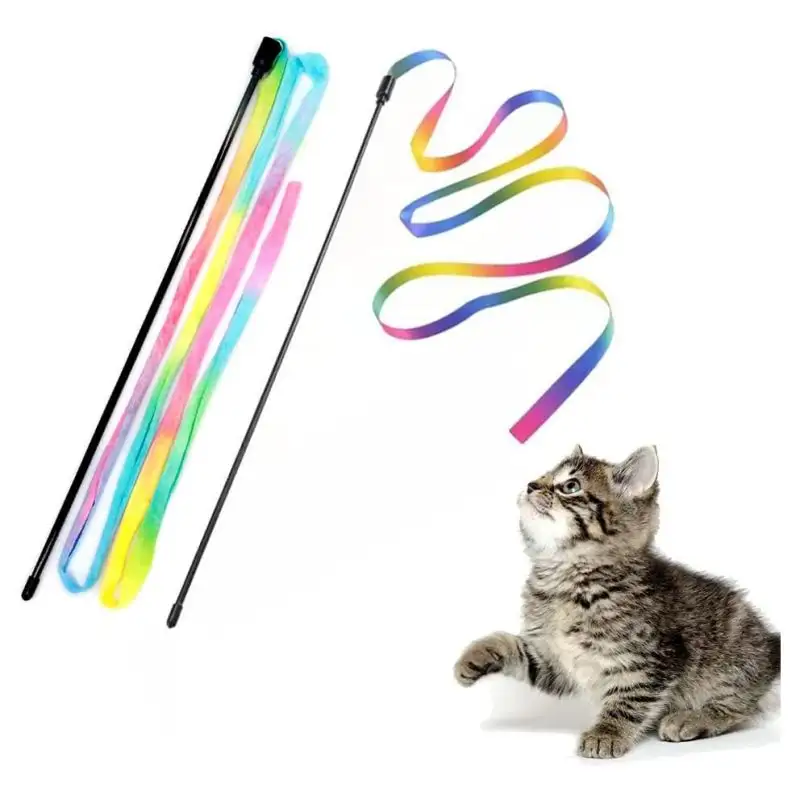 Meilleure vente en gros baguette Teaser pour chat arc-en-ciel jouets bâton Teaser interactif pour chats pour chatons