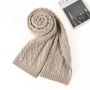 Écharpe en cachemire tricotée en diamant réversible pour femmes hiver solide chaud motif tressé châle câble tricot laine écharpe