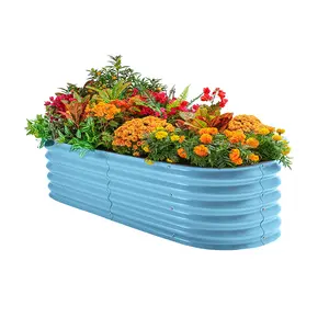 8 In 1 Outdoor Metal Galvanized Raised Garden Bed Modular Planter Box Flower Corrugated Steel Pot