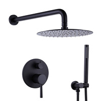 Système de douche mural noir mat de 10 pouces pour salle de bain best-seller Ensemble de pluie mixte dissimulé et pommeau de douche