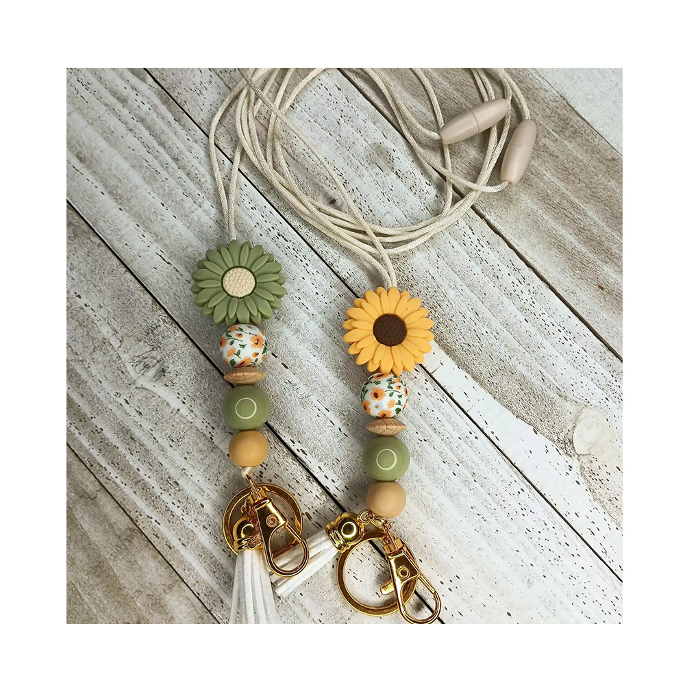 Customized Personalized Boho Rainbow Daisy Silicone Beaded Teacher Lanyard ID Badge Holder Teacher Appreciation Gift Image 5