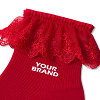 Chaussettes habillées décontractées pour femmes, longueur mi-mollet, avec logo personnalisé, design à volants et dentelle, couleur unie, haute qualité