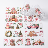 Autocollants de Noël 3D en relief UV pour gobelets, motifs vernis, transferts décoratifs pour verres de bière de 16 oz