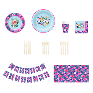 Ensemble de 8 assiettes jetables en papier à thème floral rose tropical DAMAI, fournitures pour fête d'anniversaire, en papier. - Product Image 5