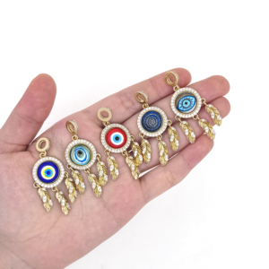 Colgantes de Pluma Dorada con Ojos Malvados Multicolor de Latón Esmaltado Bañado en Oro de 18K al por Mayor para Fabricación de Collares y Regalos - Product Image 6