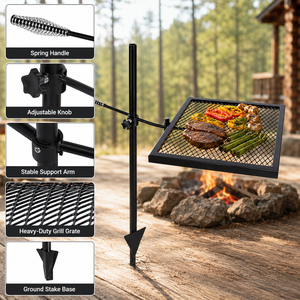 Soporte Giratorio Reforzado de Malla de Acero con Altura Ajustable y Mango con Resorte para Parrilla de Barbacoa y Fogatas al Aire Libre, Venta al por Mayor - Product Image 3
