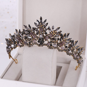 Tiaras y coronas de boda de cristal negro Retro Vintage para mujer, accesorios de boda, corona real para baile de graduación - Product Image 1