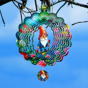 Vente en gros de moulinets à vent 3D pour décorations de jardin, moulinets à vent mandala colorés, carillons éoliens, décoration de jardin, gnome rose - Product Image 3