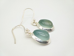 Boucles d'oreilles pendantes élégantes en argent sterling 925 avec pierre naturelle de calcédoine aqua bleu-vert, faites à la main, vente en gros - Product Image 4