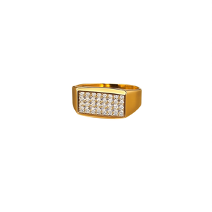 Bague de cocktail en or 14 carats pour homme, design rectangulaire avec cristaux pavés, idéale pour les mariages et le quotidien - Product Image 2