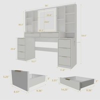 Table de toilette blanche moderne avec miroir éclairé par LED et 8 tiroirs, grand meuble de rangement pour la chambre à coucher