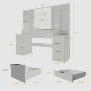 Modern Beyaz Makyaj Masası, LED Işıklı Ayna ve 8 Çekmeceli Geniş Depolama Alanına Sahip Yatak Odası Mobilyası için Makyaj Masası - Product Image 6