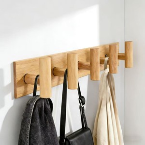 Wooden <b>Wall</b> Mounted Coat Rack Solid Wood Hanger With 5 <b>Hooks</b> <b>For</b> Clothes Bags Hats <b>Key</b> Holder Home Use - Product Image 1