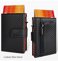 Dompet Lipat Pop Up Logo Kustom dengan Kantong Resleting, Tempat Kartu Aluminium Anti RFID dengan Jendela ID untuk Pria