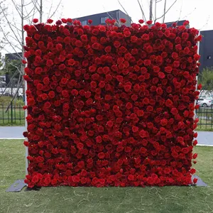 Hot Sale Red Party Decorations Supplies Artificial Rose Backgrounds Flower Wall Backdrop Event Wedding Decor