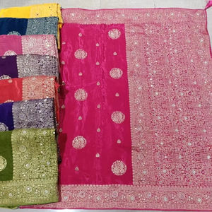 Multi Color Designer Saree Collection Ho Silk Banarasi Work-bids and katdana Work Multi color Sari Precio al por mayor - Product Image 1