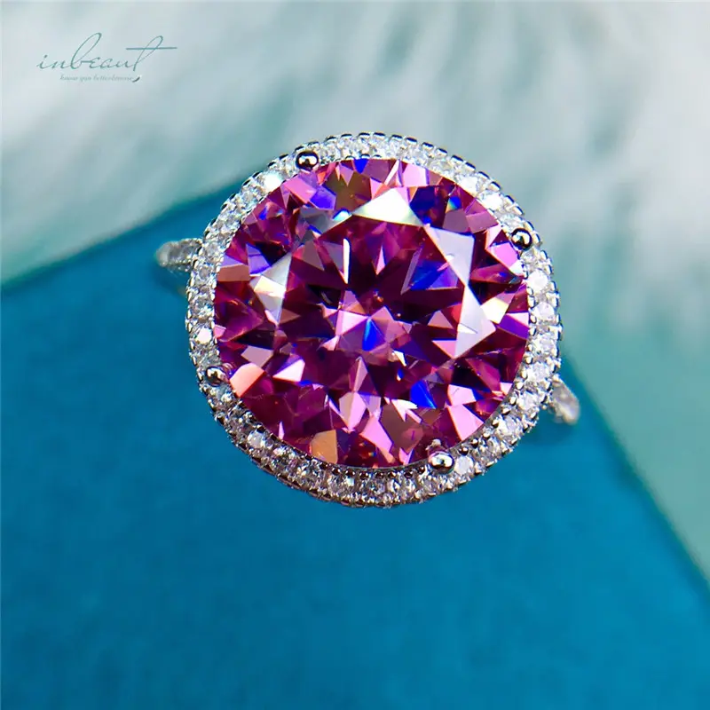 Perak 925 asli 5 karat berlian tes masa lalu potongan brilian alami merah muda Moissanite cincin untuk remaja perempuan perhiasan batu permata