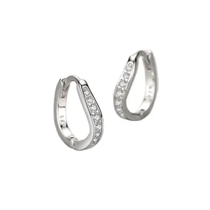 Orecchini coreani in elegante rodiato placcato 925 SterlingSliver Huggie a forma di pera cerchio CZ orecchini donna gioielli