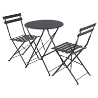 Ensemble d'art moderne en fer pliant de trois pièces pour balcon extérieur petite table et deux chaises pour café ou thé au lait loisirs