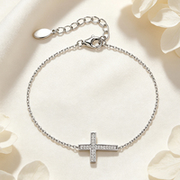Ensemble collier et bracelet à maillons minimalistes en argent sterling 925 plaqué rhodium, best-seller, avec pendentif croix et pierres en zircon, pour femmes