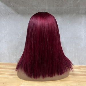 Perruque personnalisée couleur bordeaux ombré 4/99J, couleur vin 99J, tissage de cheveux humains lisses Fumi, extensions de cheveux avec closure en dentelle - Product Image 4