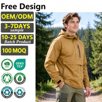 Jaket Hiking Outdoor Pria Berkerudung Setengah Resleting, Tahan Angin, Tahan Air, Manset Dapat Disesuaikan, Banyak Kantong, Mantel Camping Gunung Pria