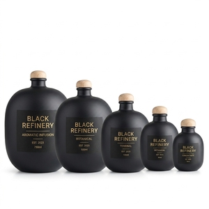 Botella de Vidrio Negra Mate de 500ml y 250ml, Botella de Vidrio Vacía de Cuello Corto para Vino, <span class=keywords><strong>Vodka</strong></span> y Licores, Fabricante de Botellas de Vidrio OEM - Product Image 1