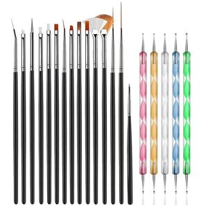 Lot de 20 pinceaux à ongles noirs avec manche en bois, pour nail art, peinture DIY, pinceau à lignes avec outil de pointillage, poils en nylon, pour salon de beauté - Product Image 1