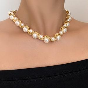 Collar de Perlas de Imitación Estilo Europeo Americano Tiyo, Cadena Trenzada Chapada en Oro de 14K, Geométrico, Moderno, para Uso Diario de Mujeres - Product Image 4