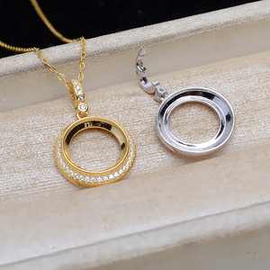 WENCHI S925 Plata Colgante Mabe con Perla Redonda de 12.5mm, Engaste de Bisel, Montura Vacía, Fornituras de Joyería DIY, Modelo 40088 - Product Image 5