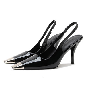 Nuevo Modelo Otoño/Invierno 2026, Zapatos de Tacón de Aguja con Tira Trasera, Color Negro Sólido, Estilo Francés Sexy, Punta Cuadrada, para Mujer, Tacón de 6-9 cm - Product Image 5