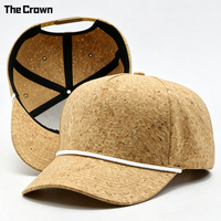 Gorra de béisbol de corcho de 5 paneles con logotipo personalizado y cuerda, venta al por mayor, fabricante de gorras vintage con textura de madera