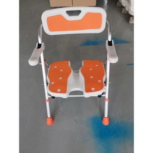 Chaise de bain antidérapante pour personnes âgées, tabouret de douche pliable en alliage d'aluminium et plastique gris orange, siège de toilette pour salle de bain - Product Image 2