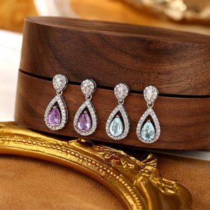 9 paires de boucles d'oreilles vintage à double couche en forme de goutte d'eau, en argent sterling 925, pierres naturelles, pierres précieuses colorées, bijoux de soirée - Product Image 2