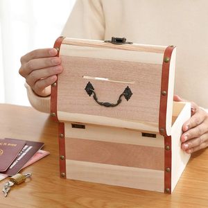 Salvadanaio in Legno Stile Retrò, Scatola Sicura per Monete, Baule del Tesoro in Legno Stile Antico per Risparmiare <span class=keywords><strong>e</strong></span> Organizzare Gioielli - Product Image 5