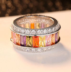 Copper Rainbow Baguette CZ Spinner <b>Ring</b> Full Eternity Band for Women High Quality Copper Base Rainbow <b>Crystal</b> Fidget <b>Ring</b> Wholes - Product Image 5