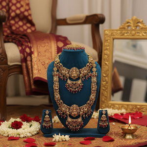 High Quality Traditional South <b>Indian</b> Temple Ethnic Brass Bridal Set Zircon Goddess Design Rose Gold Plated Wedding Party - Product Image 3