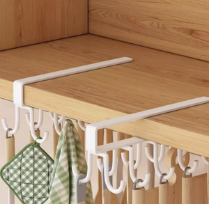 Wholesale Double-Row <b>Hook</b> Hanging Rod Hole-Free Kitchen Utensil Rack Double-Tier <b>Wall</b> for Bathroom Storage - Product Image 5