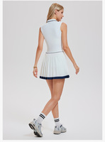 Robe de tennis color block à col montant sans manches, coupe ajustée, séchage rapide, respirante, avec jupe plissée, ensemble pour sports de plein air et décontracté