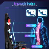 Chaise de jeu LED multicolore avec télécommande, modes RGB, en cuir PU, inclinable, massage, coussin lombaire, accoudoirs réglables