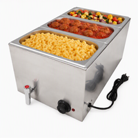 Bain-marie électrique commercial à double cuve en acier inoxydable avec robinet de vidange pour buffet et restauration