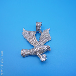 Pendentif Aigle 3D en Argent 925, entièrement serti de diamants taille brillant ronde, Breloque Zodiaque Animal, pour usage quotidien - Product Image 1