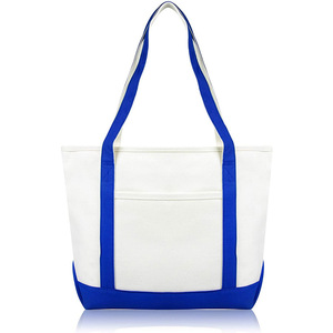 Elegante bolso de compras de lona con logotipo Cierre de cremallera superior Bolsillo externo para artículos esenciales diarios Bolsa de almacenamiento de algodón para comestibles - Product Image 2