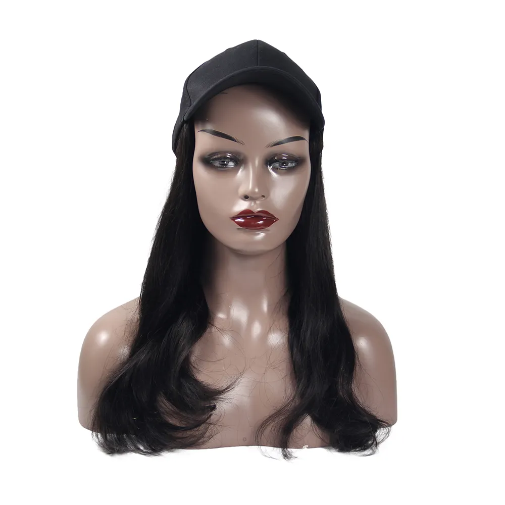 New fashion 100% brazilian human hair weave hat wig, silk straight curly visor hat with hair attached human hair