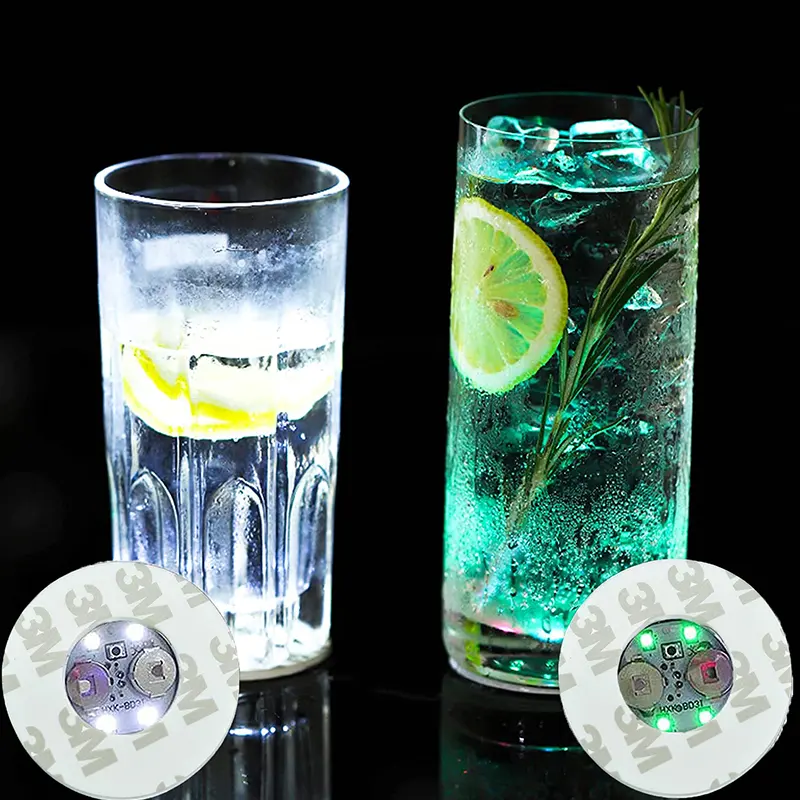 थोक पदोन्नति उच्च गुणवत्ता एलईडी बोतल पेय Coasters स्टीकर अनुकूलित रंग दौर एलईडी प्रकाश के लिए पैड कप सजावट