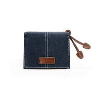 Dompet Lipat Dua PU Linen Kustom, Tas Uang Pendek Kasual Portabel, Menerima Logo Merek Kustom OEM ODM