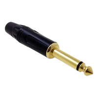 Konektor Audio Hitam TS 1/4" 6.35mm Male Phone Plug, Casing Paduan Seng, Ujung Berlapis Emas, Kontak Paduan Tembaga, 10A 100V